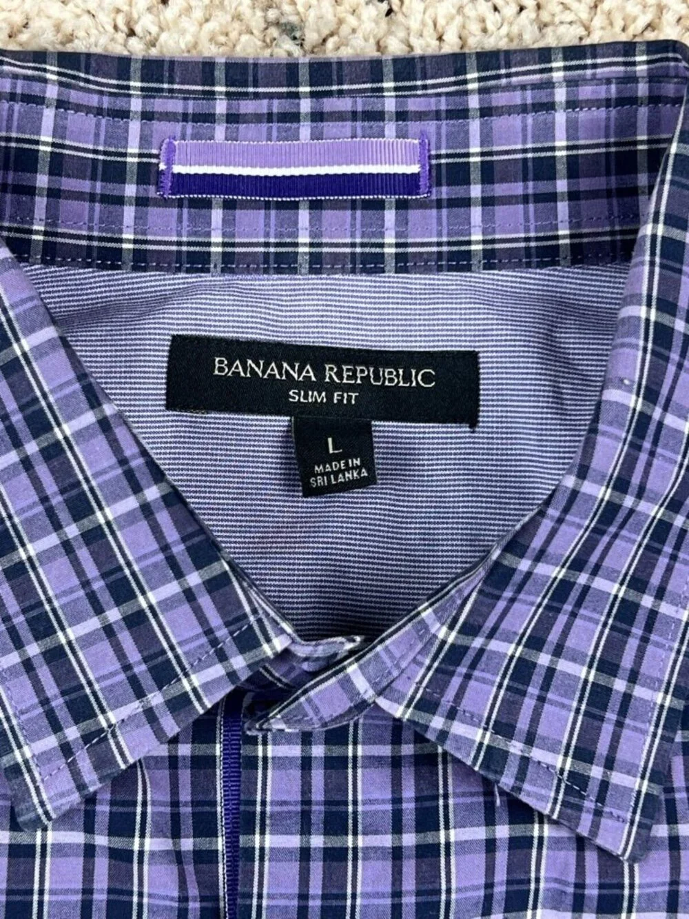 Banana Republic Mens Button Up Shirt Size Large Slim Fit Plaid Lavender Purple